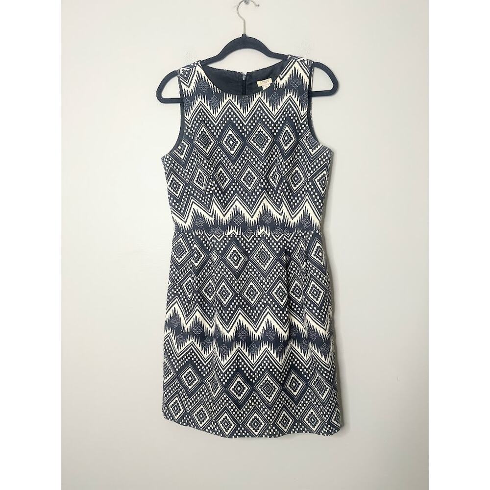 J. Crew Aztec IKat Sleeveless Sheath Dress Black Cream Size 6 Office‎ Tribal